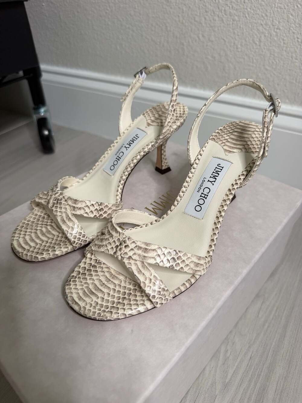 Jimmy Choo Elsy 70 Roccia Snake Print Leather Slingback Sandal EU 35.5  Msrp$959
